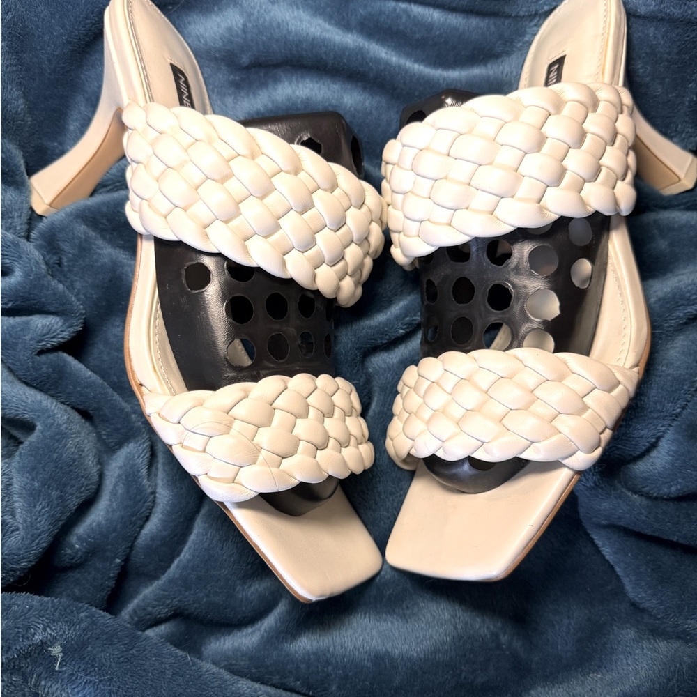 Nine West White Braided Heels